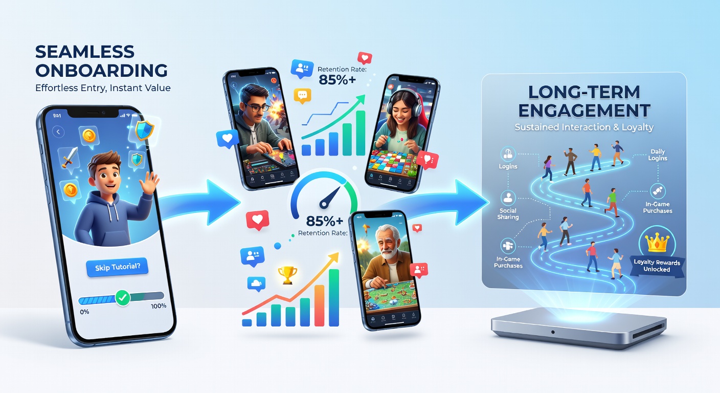 Analyse von Nutzerdaten in einem mobilen Spiel-Dashboard, das Engagement-Metriken über Monate hinweg zeigt
