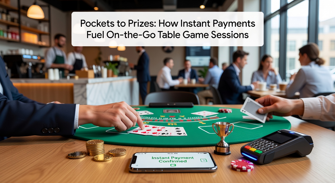 Smartphone mit laufendem Blackjack-Spiel und Instant-Payment-Bestätigung auf dem Bildschirm, das mobile Tischspiele unterwegs zeigt