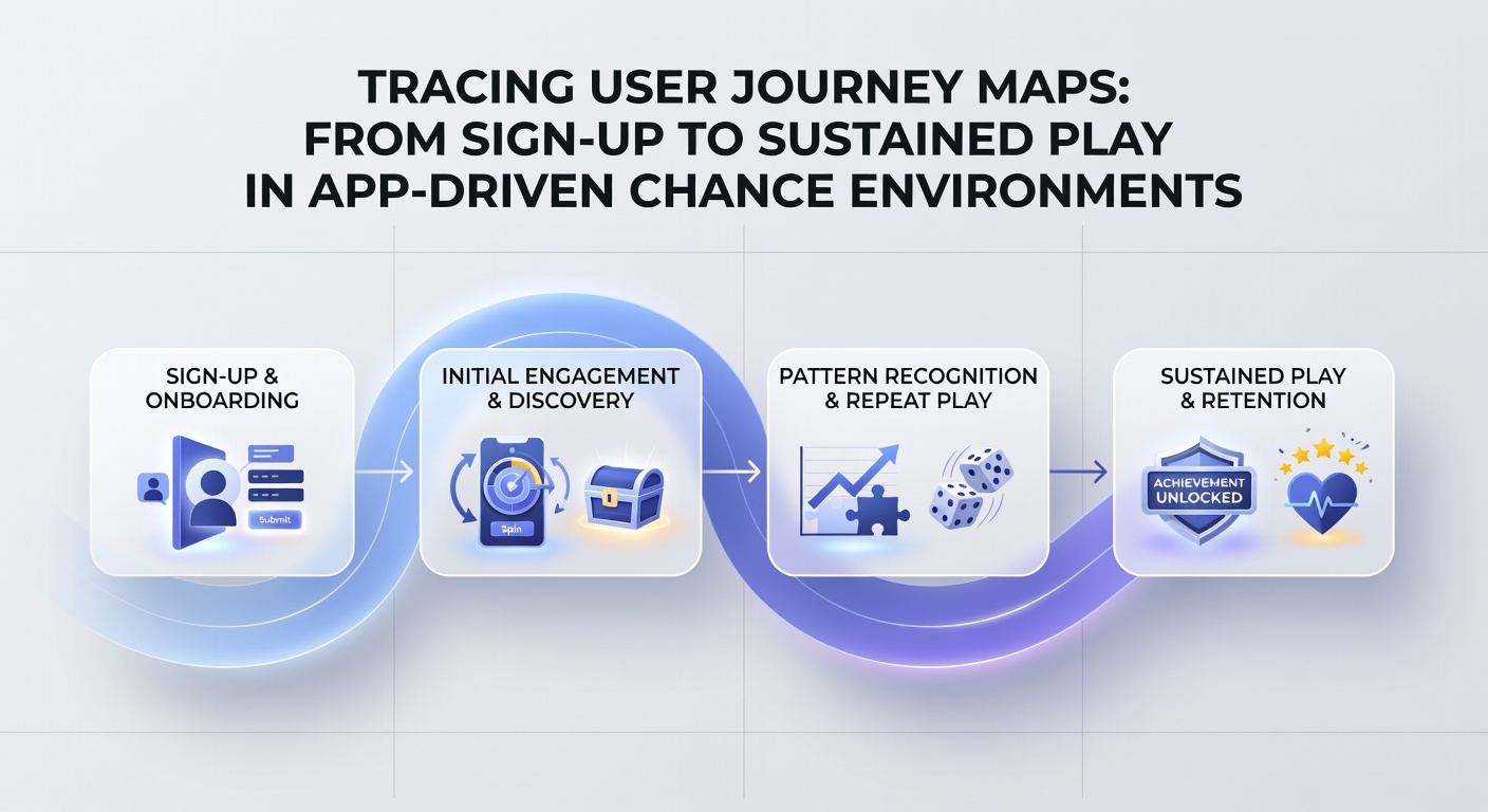Visualisierung einer User Journey Map mit Phasen von der Anmeldung bis zum anhaltenden Spiel in mobilen Apps